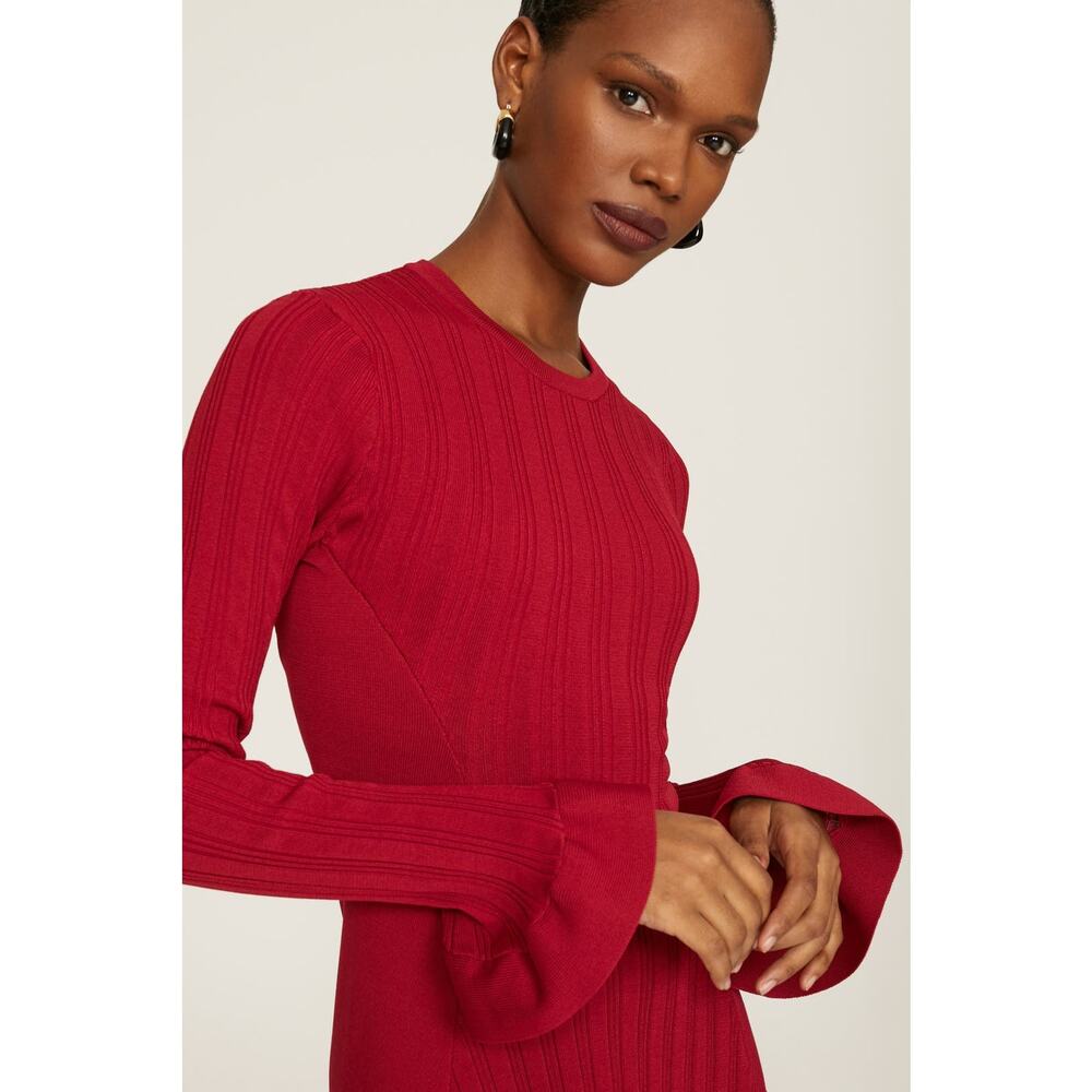 Red Knit Long-Sleeve Mini Dress - Brand - Picture 5 of 14